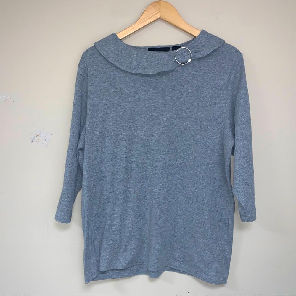 Gray Clasp Gem Collar Loose Flowy Blouse Women’s 2X Metal Hardware Detail Neck